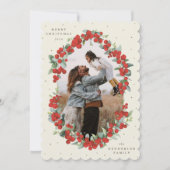 Crème Rode Bessen+Eucalyptus Kerst Foto Feestdagenkaart (Voorkant)
