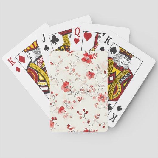 Crème Rode Bloem Pokerkaarten (Achterkant)