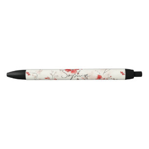 Crème Rode Bloem Zwarte Inkt Pen