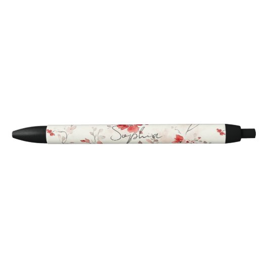 Crème Rode Bloem Zwarte Inkt Pen (Voorkant)