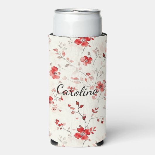 Crème Rode Bloemen Seltzer Blikjeskoeler (Seltzer Voorkant)