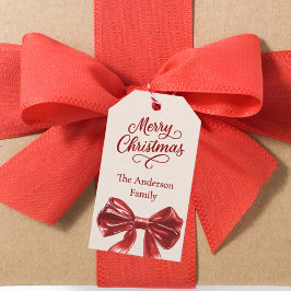 Crème rode boog Kerstmis Cadeaulabel