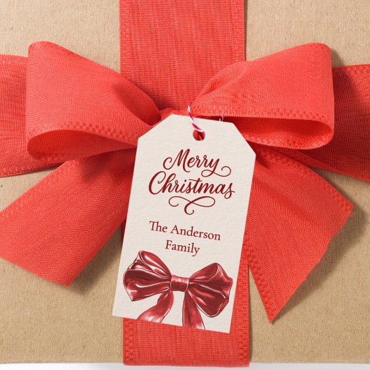 Crème rode boog Kerstmis Cadeaulabel