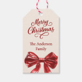 Crème rode boog Kerstmis Cadeaulabel (Voorkant)