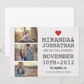 Crème & Rode Foto Strip Save The Date Uitnodiginge Kaart (Voorkant / Achterkant)