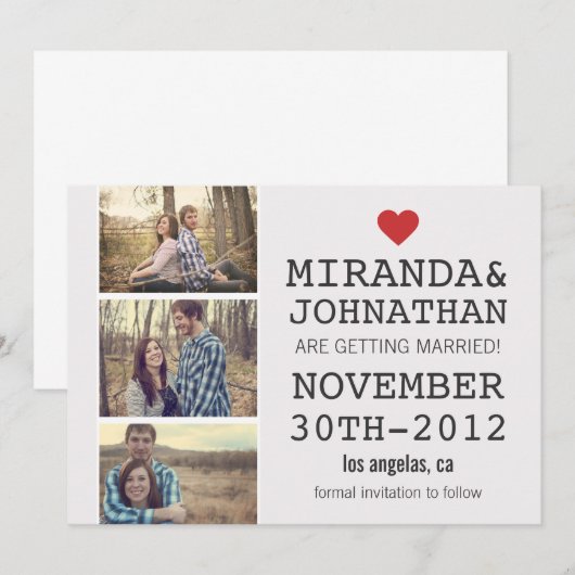 Crème & Rode Foto Strip Save The Date Uitnodiginge Kaart (Voorkant / Achterkant)