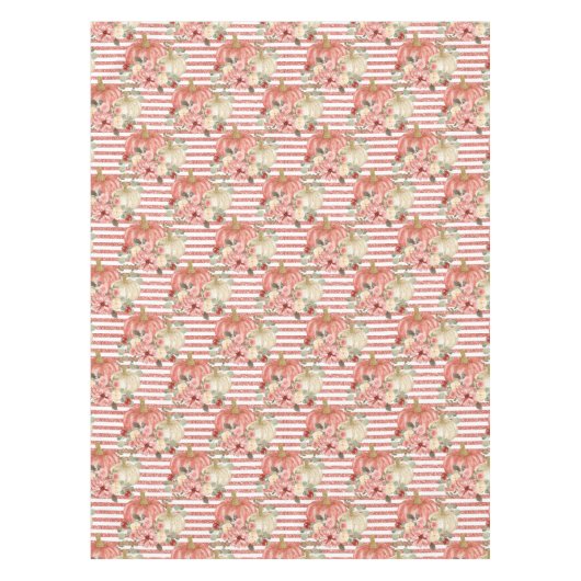 crème rode glitter streep bloemige pompoen tafelkleed (Voorkant)