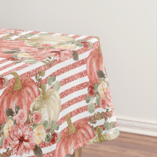  crème rode glitter streep bloemige pompoen tafelkleed (Voorbeeld)