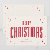 Crème+Rode Kerstmis Retro Sterren Plat Feestdagenkaart (Voorkant / Achterkant)