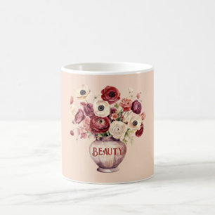 Crème Rode Ranunculus Bloemen Koffiemok