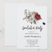 Crème & Rode Roos Boho Bloemenboeket Afstuderen Kaart (Voorkant / Achterkant)
