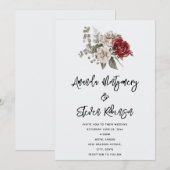 Crème & Rode Roos Boho Bloemenboeket Bruiloft Kaart (Voorkant / Achterkant)