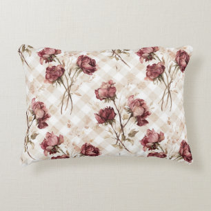Crème Rode Rozen Bloemen Accent Kussen