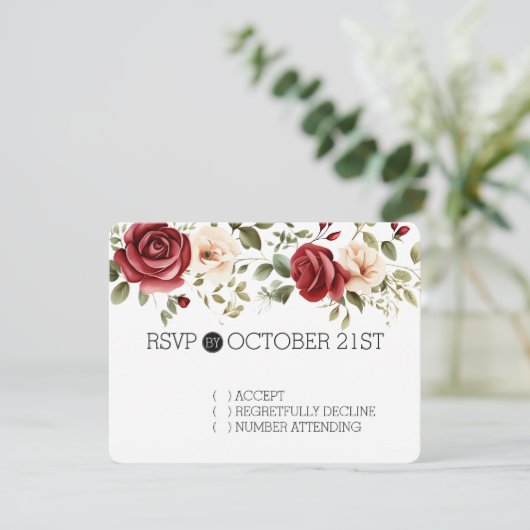 Crème Rode Rozen Bloemen RSVP (Staand voorkant)