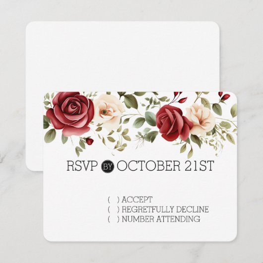 Crème Rode Rozen Bloemen RSVP (Voorkant / Achterkant)