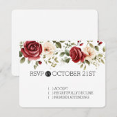 Crème Rode Rozen Bloemen RSVP Kaartje (Voorkant / Achterkant)