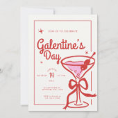 Crème Rode Strik Bow Cocktail Galentine's Day Kaart (Voorkant)