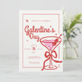 Crème Rode Strik Bow Cocktail Galentine's Day Kaart (Staand voorkant)