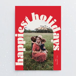 Crème Rode Vetgedrukte Typografie Kerst één foto Feestdagenkaart