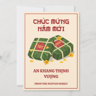 Crème & Rode Vietnamese Tet 2026 Banh Chung Feestdagenkaart