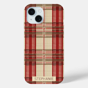 Crème Rood Bruin Gezellige Gebreide Schotse Plaid iPhone 15 Case