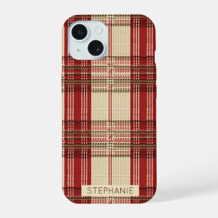 Crème Rood Bruin Gezellige Gebreide Schotse Plaid iPhone 15 Case