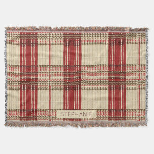 Crème Rood Bruin Gezellige Gebreide Tartan Plaid Deken