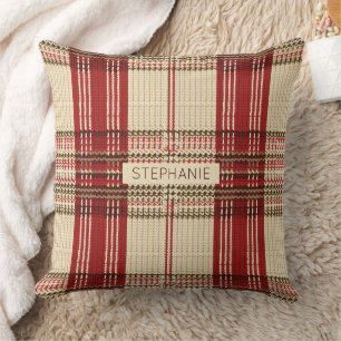 Crème Rood Bruin Gezellige Gebreide Tartan Plaid Kussen