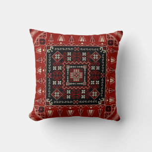 Crème, Rood en Maroon Tatreez Patroon Kussen