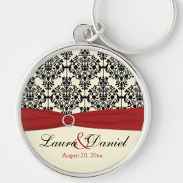 Crème, Rood, en Zwart Damask Bruiloft Sleutelhange Sleutelhanger