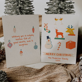  Crème Rood Geïllustreerde Kerst Niet-Foto Feestdagenkaart