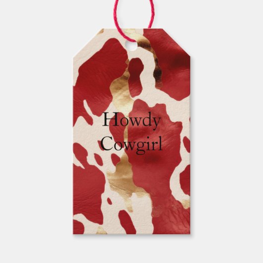 Crème Rood Goud Western Koeienhuid Cadeaulabel (Voorkant)