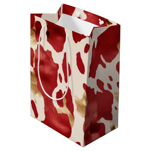 Crème Rood Goud Western Koeienhuid Medium Cadeauzakje (Achterkant Gekanteld)