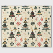 Crème Rood Groen Western Kerstbomen Cadeaupapier (Vlak)