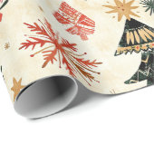 Crème Rood Groen Western Kerstbomen Cadeaupapier (Rol Hoek)