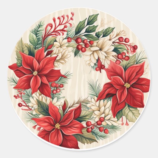 Crème & Rood Winter Bloemendecoratie Ronde Sticker (Voorkant)