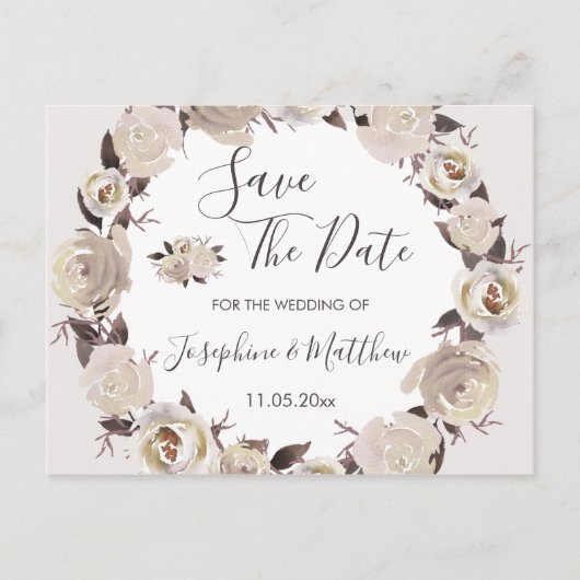 Crème Roos bloemenkrans Bewaar de datum Aankondigingskaart (Voorkant)
