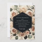 Crème Roos Botanische Romantische Bruiloft Kaart (Voorkant)