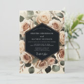 Crème Roos Botanische Romantische Bruiloft Kaart (Staand voorkant)