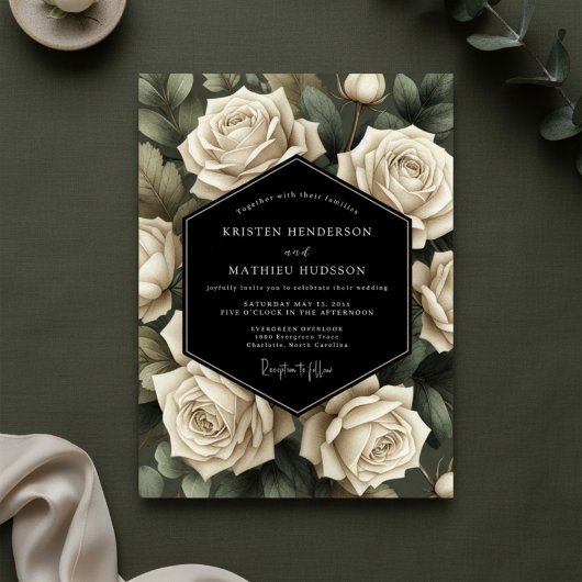 Crème Roos Botanische Romantische Bruiloft Kaart