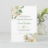 Crème Roos Knop Hydrangea Watercolor Klassieker Kaart (Staand voorkant)