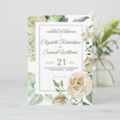 Crème Roos Knop Hydrangea Watercolor Klassieker Kaart (Staand voorkant)