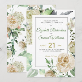 Crème Roos Knop Hydrangea Watercolor Klassieker Kaart