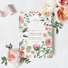 Crème & Rose | Romantische voorjaarsbloemen bruilo Folie Uitnodiging
