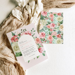 Crème & Rose | Romantische voorjaarsbloemen bruilo Kaart