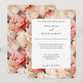  Crème Roze Bloemen Huwelijk Kaart (Voorkant / Achterkant)