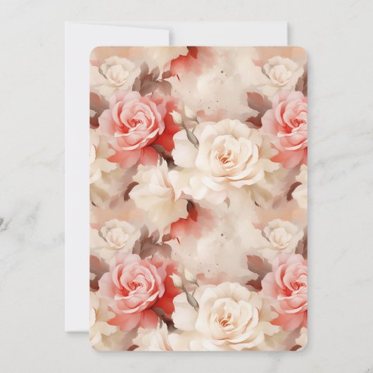  Crème Roze Bloemen Huwelijk Kaart (Achterkant)