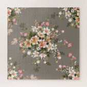 Crème, roze bloemen op grijs. legpuzzel (Horizontaal)