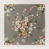 Crème, roze bloemen op grijs. legpuzzel (Verticaal)