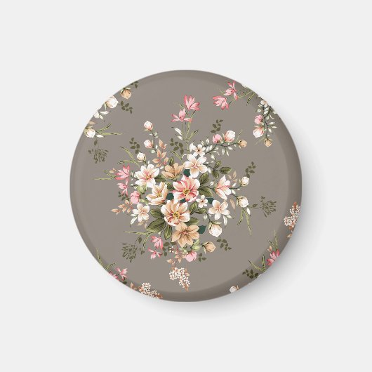 Crème, roze bloemen op grijs. magneet (Voorkant)